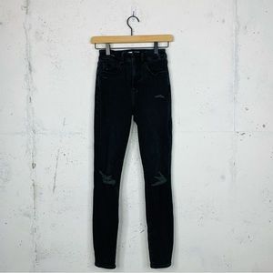 Good American High Rise Black Denim Distressed Jeans Size 00